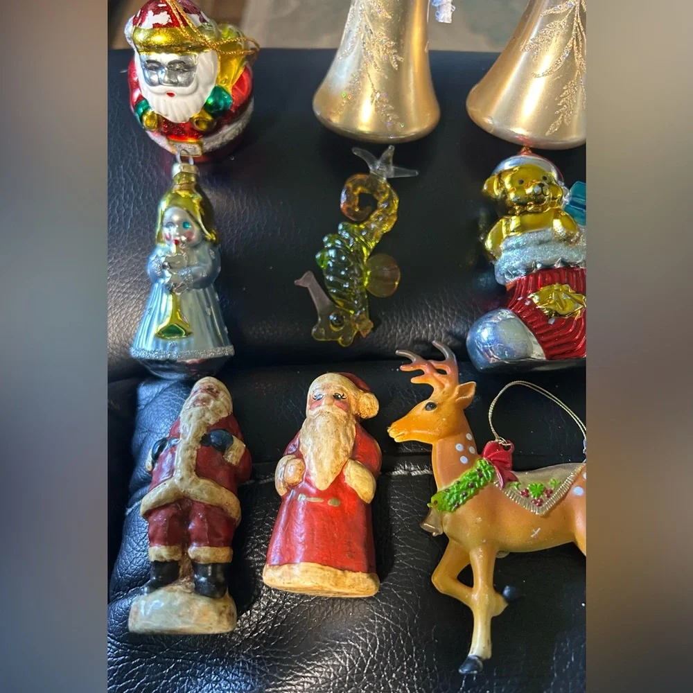 16- Mixed Vintage Christmas Ornaments - Gold, Red, Green, Blue